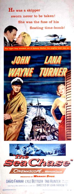 SEA CHASE  1955 JOHN WAYNE, LANA TURNER  Orig Rolled 14 x 36 Insert 